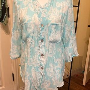 NWOT Ruby Rd. Aqua Paisley Button-Down Shirt